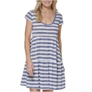 Tommy Hilfiger White & Blue Nautical Stripe Cap Swim Dress Cover-up Size L NWT